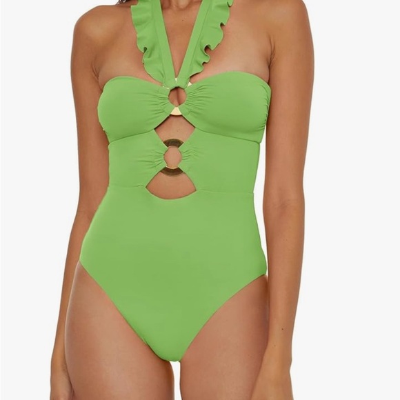 Green Soluna swim Cutout Onepiece swimsuit - Picture 1 of 9